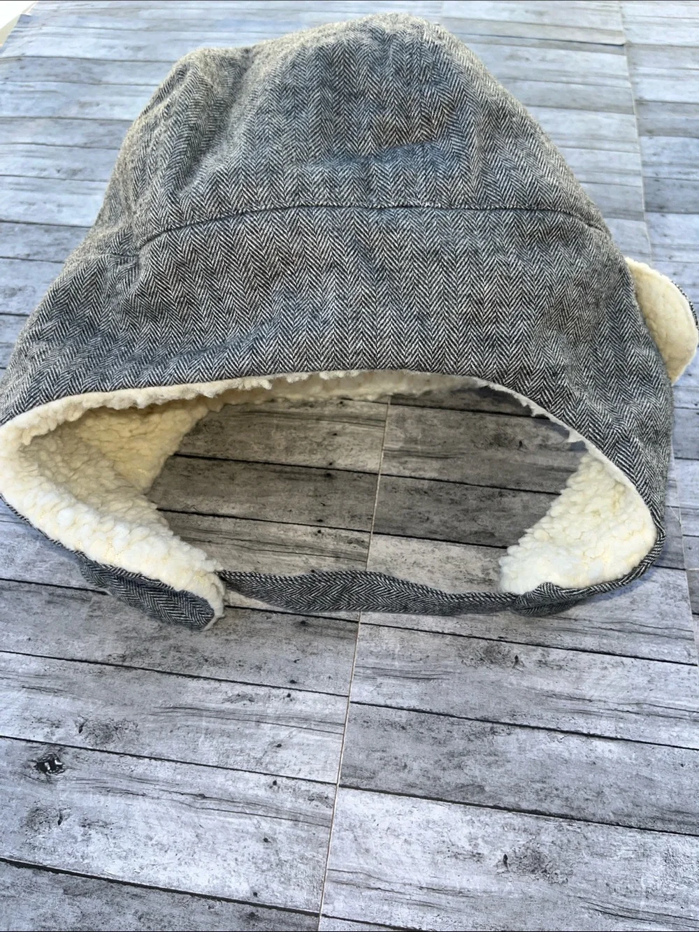 Janie and Jack Gray Herringbone Faux-Sherpa Trapper Hat